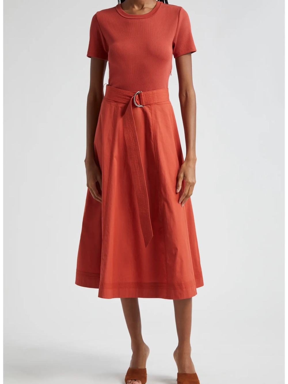 Veronica Beard Rust Belted A-Line Midi Dress